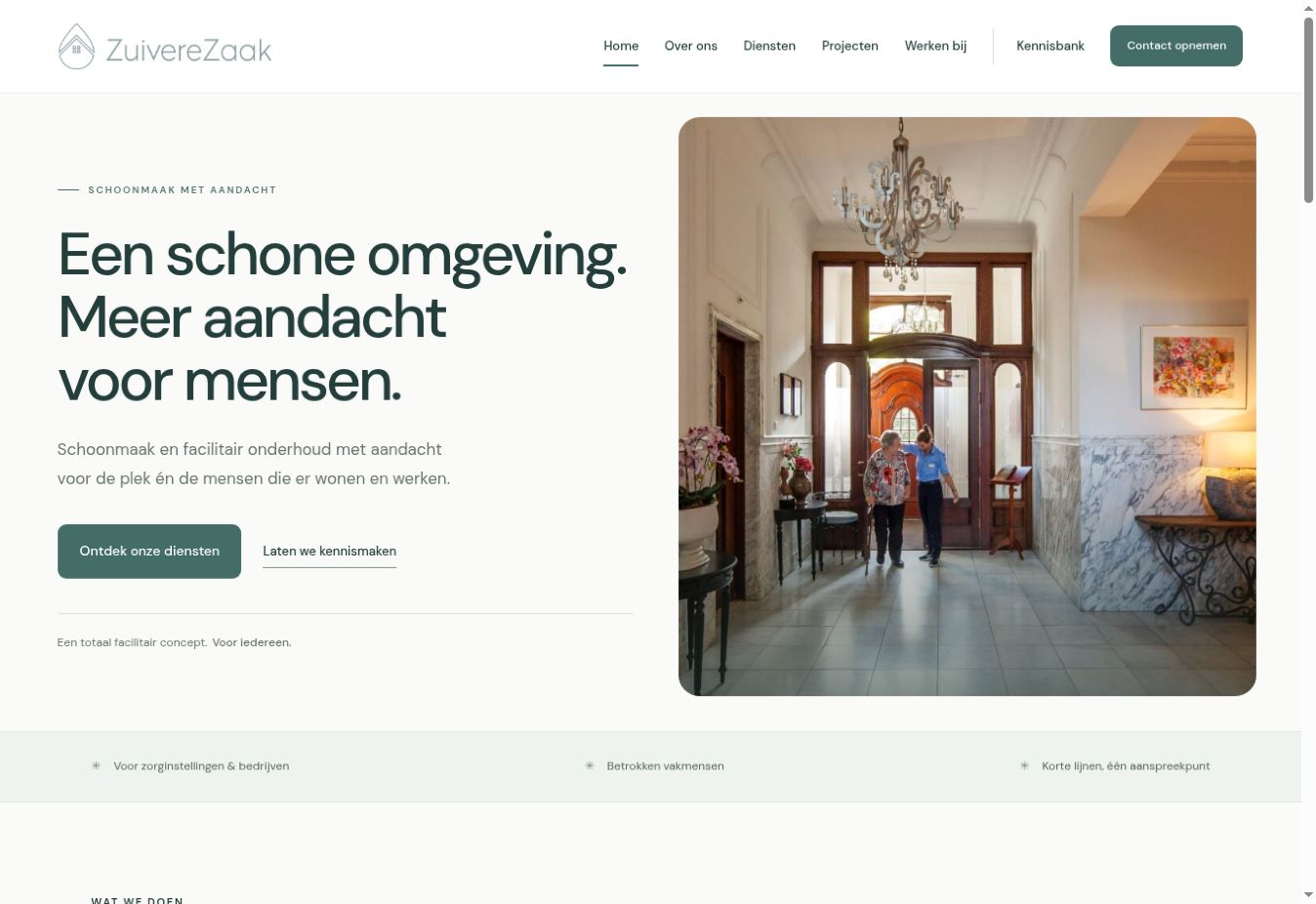 Homepage van De Zuivere Zaak: Een schone omgeving. Meer aandacht voor mensen.